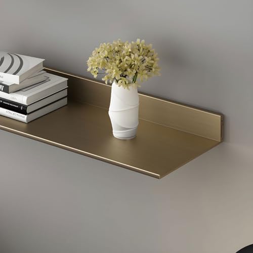 Metal Bookshelf Wall Mounted Contemporary Bookcase Office Aluminum Alloy Wallmounted Storage Shelf Living Room Bookshelf Metal Partition Single-layer Display Shelf Gold 31.5"L x 8.3"W x 3.1"H