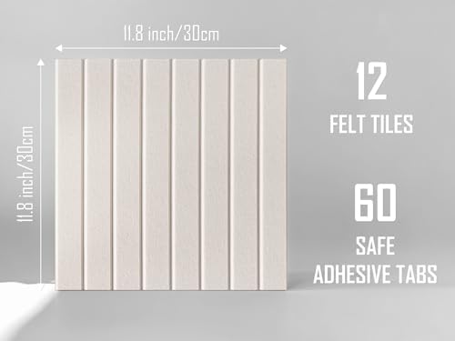 Slated Felt Bulletin Board Tiles | Cork Board Alternative for Walls | Wall Panels for Office & Home Decor | Aesthetic Pinboard & Photo Board | 12-Pack (11.8" x 11.8") with Adhesive | Beige