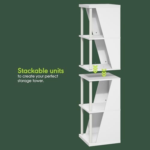 Furinno Flexi Book Shelf, 4-Cube Bookshelf, Standing Bookcase, White