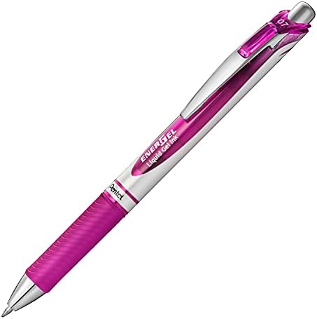 Pentel EnerGel RTX Retractable Liquid Gel Ink Pen, (0.7mm) Medium line, Magenta Ink, Box of 12 Pens (BL77-V4)