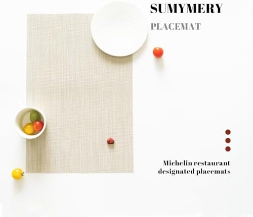 Placemats Set of 4 Vinyl/Plastic Woven Place Mats for Kitchen Table Indoor/Outdoor Washable Placemat Wipeable Dining Table Mats (Beige,4)