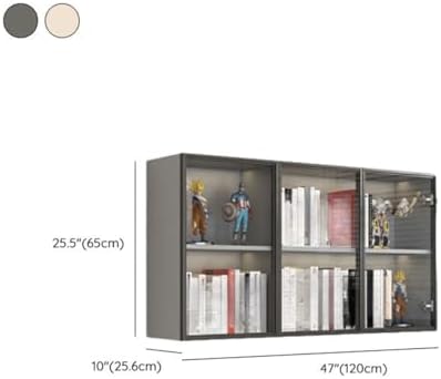 Wall Hanging Lateral Filing/Vertical Timber Wall Unit Transparent Glass Door Shelf Wall-Mounted Wood Bookcase Action Figure Model Storage Cabinet Display Case Warm White 47" L x 10" W x 26" H