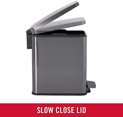 Rubbermaid Stainless Steel Slim Step-On Trash Can, 2.6-Gallon, Charcoal, Wastebasket with Lid for Home/Bathroom/Kitchen