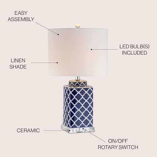 JONATHAN Y Clarke Chinoiserie Ceramic LED Table Lamp 23", Blue/White