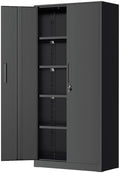 Greenvelly Storage Cabinet, 72” Black Garage Steel Locking Cabinet with Doors and 4 Adjustable Shelves, Tall Lockable File &Tool Cabinet for Home Office, Metal Classroom Cabinet Basement