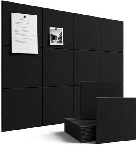 SIOLOC Felt Bulletin Board Tiles, 12 Pack Black Cork Board Alternative for Walls, Large Felt Wall Tiles, 48 x 36 in Oversized Wall Organizer for Home Office Classroom Dorm