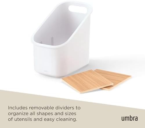 Umbra Bellwood Utensil Holder, Kitchen Storage Organizer, White/Natural