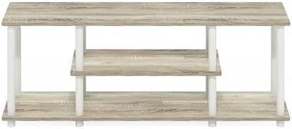 Furinno Turn-N-Tube No Tools 3D 3-Tier Entertainment TV Stand up to 50 inch TV, Round Tubes, Oak | for TV up to 50 Inch, Open Frame Rectangular Entertainment Center with Storage Shelf, TV Console, for Living Room, Bedroom