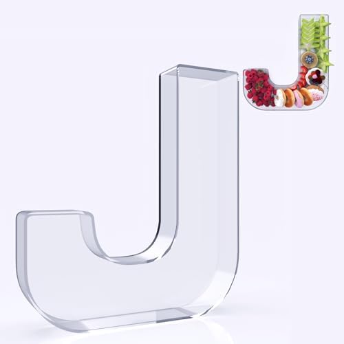 11" Acrylic Letter Charcuterie Box, Reusable Fillable Alphabet Number Shaped Form Tray for Birthday Anniversaries, Party Decorative Serving Plates Display Candy Cake (J)