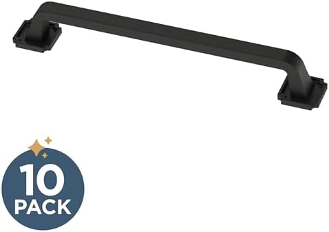 Franklin Brass 10 Pack Matte Black Cabinet Handles 6-5/16 inch (160mm) Kitchen Cabinet Handles and Drawer Pulls for Cupboards and Dressers |Notched Backplate