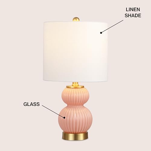 JONATHAN Y Daphne Ribbed Gourd Metal/Glass Table Lamp 20", Pink