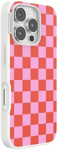 PopSockets iPhone 16 Pro Phone Case with MagSafe- to-Go Wrap | Magnetic, Wireless Charging, Camera & Drop Protection, Checkered, Red, Textured