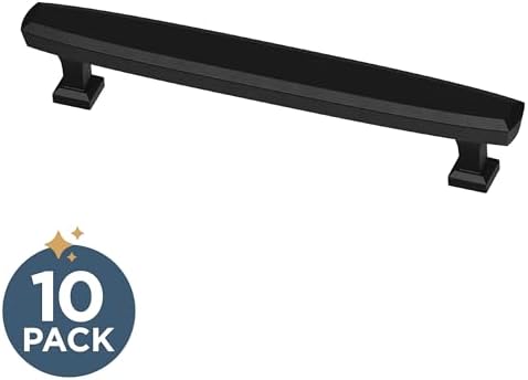 Franklin Brass 10 Pack Matte Black Cabinet Handles 5-1/16 inch (128mm) Kitchen Cabinet Handles and Drawer Pulls for Cupboards and Dressers |Beveled