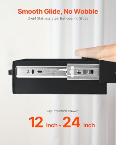 VEVOR Under Desk Drawer Slide Out, 13 inch Attachable Desk Drawer for Sit Stand Workstation, Hidden Under Counter Drawers for office Home, Black