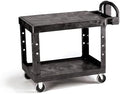 Rubbermaid Commercial Products 2-Shelf Utility/Service Cart, Medium, Flat Shelves, Ergonomic Handle, 500 lbs. Capacity, Ideal for Warehouse/Garage/Cleaning/Manufacturing