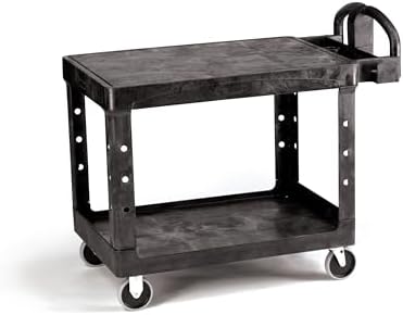 Rubbermaid Commercial Products 2-Shelf Utility/Service Cart, Medium, Flat Shelves, Ergonomic Handle, 500 lbs. Capacity, Ideal for Warehouse/Garage/Cleaning/Manufacturing