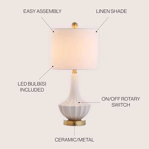 JONATHAN Y Parker Ribbed Ceramic Gourd Nightstand Table Lamp 21.5", White