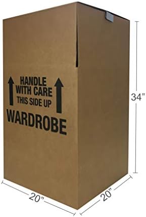 Amazon Basics Sturdy Wardrobe Moving Boxes, 20" x 20" x 34", Brown, 3-Pack