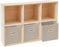 6 Cube Storage Organizer, Open Shelf Bookcase, Solid Wood Bookshelf with 3 Storage Bins, Vertical or Horizontal Book Shelf for Bedroom, Living Room, Office