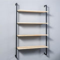Contemporary Wall Unit Bookcase Metal Frame Pine Wood Shelf Bookshelf Wall-Mounted Bookshelf Wrought Iron Bag Rack Multi-Layer Clothing Store Decoration Black Wood 39.4" L x 9.8" W x 55.1" H