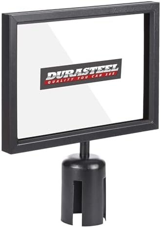 DuraSteel Stanchion Sign Holder 8.5" x 11" Paper Size - Double Sided Landscape Display w/Plexiglass Cover - Black Stanchions Crowd Control Metal Outdoor Sign Holder Stand, NOT Fit US Weight Stantions