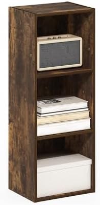 Furinno PASIR Book Shelf, 3-Tier Bookshelf, Open Storage Shelf Bookcase, Easy Assembly, 9" x 12" x 32", for Living Room, Bedroom, Home Office, Amber Pine