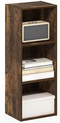 Furinno PASIR Book Shelf, 3-Tier Bookshelf, Open Storage Shelf Bookcase, Easy Assembly, 9" x 12" x 32", for Living Room, Bedroom, Home Office, Amber Pine