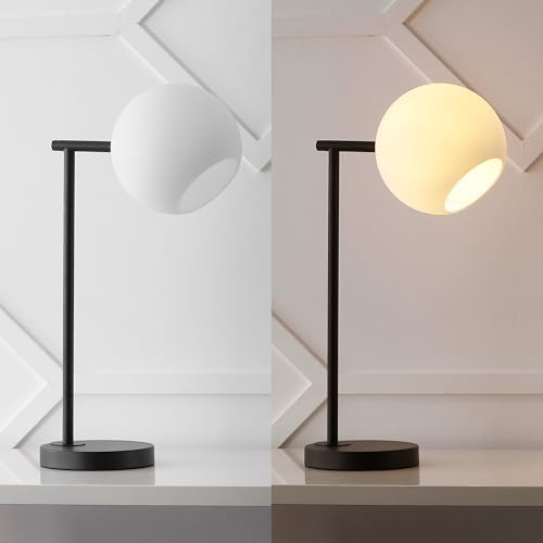 JONATHAN Y Charles Modern Globe Bedside Table Lamp 20.5", Black/White