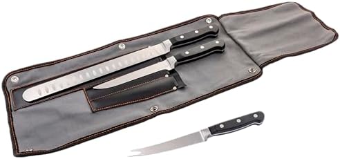 Oklahoma Joe’s Blacksmith 3‑Piece BBQ Knife Set – Full‑Tang Meat Knives with Riveted Handles & Storage Roll