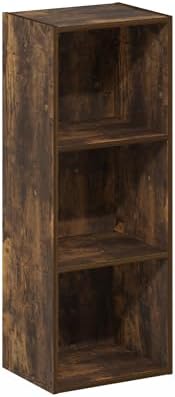 Furinno PASIR Book Shelf, 3-Tier Bookshelf, Open Storage Shelf Bookcase, Easy Assembly, 9" x 12" x 32", for Living Room, Bedroom, Home Office, Amber Pine