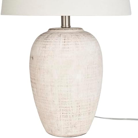 Nourison Home 23" Distressed Cream/Beige Rustic Ceramic Jar Table Lamp for Bedroom, Living Room, Dining Office, with Ivory Shade