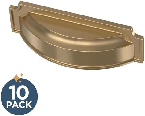 Franklin Brass 10 Pack Champagne Bronze Gold Cabinet Handles 3 inch or 3-3/4 inch (76mm or 96mm) Kitchen Cabinet Handles and Drawer Pulls for Cupboards and Dressers |Notched Backplate