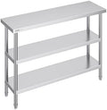 VEVOR Stainless Steel Food Prep Table, 14 x 48 x 34 Inch Commercial Kitchen Worktable, with 2 Adjustable Undershelf, Heavy Duty Prep Metal Work Tables for BBQ, Kitchen, Home, and Garage
