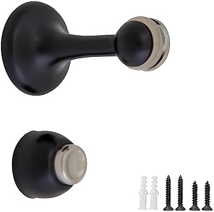 Magnetic Door Stop Wall Protector with Magnetic Tip, Design House Matte Black Steel Door Stoppers, 2-Pack, 189316-MB