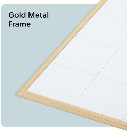 U Brands Dry Erase Calendar White Board, 24" x 18", Gold Aluminum Frame