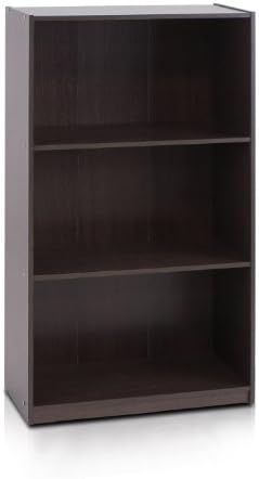 Furinno Basic 3-Tier Book Shelf with Open Shelves, Dark Brown