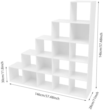 5-Tier Stepped Bookshelf, 15 Cube Storage Organizer, Freestanding Ladder Bookcase, L-Shaped Corner Shelf, Room Divider Shelf, 57.5" Tall Modern Display Shelf for Home Office Living Room