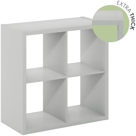 Furinno Cubicle Book Shelf Set of 2, 4-Cube Bookshelf, Light Grey