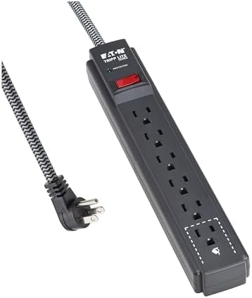 Eaton Tripp Lite Series 6-Outlet Surge Protector Power Strip, Flat Plug 20ft Braided Extension Cord, 1200 Joules, 15A Circuit Breaker, Lifetime Manufacturer's Warranty & $10,000 Insurance (TLP620DB)