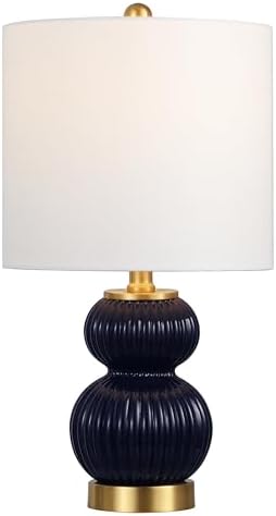 JONATHAN Y Daphne Ribbed Gourd Metal/Glass Table Lamp 20", Navy