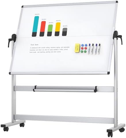 VIZ-PRO Rolling Whiteboard, 48" x 36" Mobile White Board with Stand