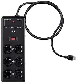 Monoprice Metal Surge Protector Heavy Duty Power Box - 6 Outlet - Black with 6 Feet Cord/Cable, 540 Joules, UL Certfied