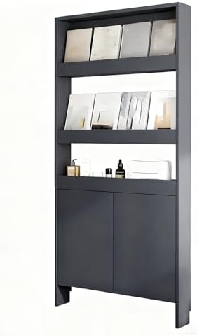 LINLIUA Behind the Door Bookshelf, 5 Shelf Behind Door Shelves with Storage, Space-Saving Wall Mount Narrow Bookcase Cabinet for Living Room Bedroom