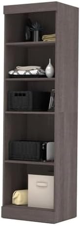 Pemberly Row Contemporary Storage Unit, 25 in, Bark Gray Finish, Engineered Wood, 5 Shelves Adjustable Narrow Bookcase, Office Closet Organizer, Freestanding Home Storage for Mudroom or Pantry