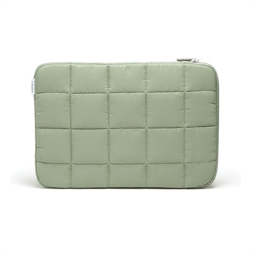 U Brands Nylon Puffy Zipping Large Laptop Sleeve, 10.5" x 15", MacBook Bag, Laptop Case for MacBook Pro, MacBook Air, Chromebook, HP Computer, Matcha Green