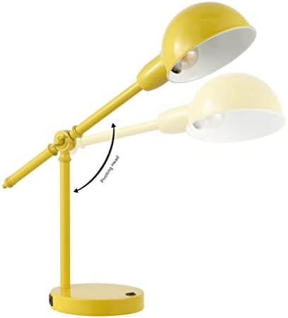JONATHAN Y 20.25" Yellow Vintage Industrial Iron Adjustable Task Lamp with USB Charging Port for Office Desk, Metal Yellow Dome Shade, LED Bulb Included (JYL7123C)