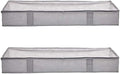 Amazon Basics Under Bed Storage Bags for Clothes and Blankets, Foldable Fabric Zipper Container with Clear Window and Reinforced Handles, Space Saving, 18 x 42 x 6 inches, Gray, 2-Pack