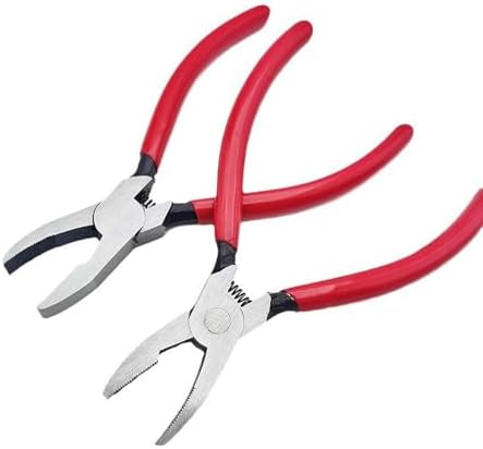 Professional Glass Breaking and Trimming Pliers, 6-Inch Stained Glass Grozer Tool with Red PVC Handle, Serrated Carbide Jaws for Glass, Tiles, Mosaic, Mirrors, Bottles