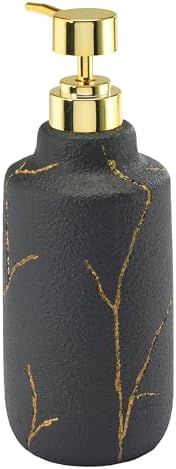 Nicole Miller - Bathroom Set, 2pc Resin Accessories, Toothbrush & Lotion Pump/Soap Dispenser, Dorm Room Essentials (Sydney Collection, Black/Gold)