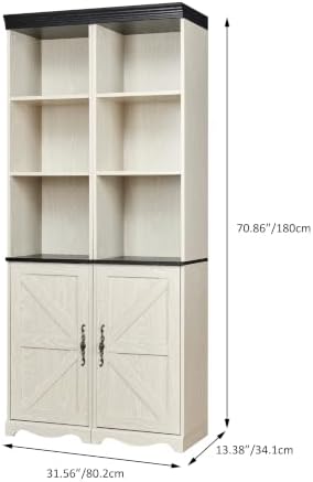 KEIKI Farmhouse Freestanding Bookcase, Modular Storage Cabinet, Wihte